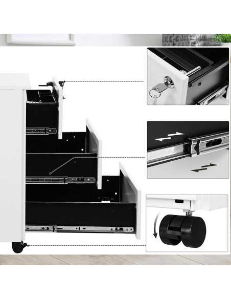 Buc 3 cajones - ruedas - Blanco